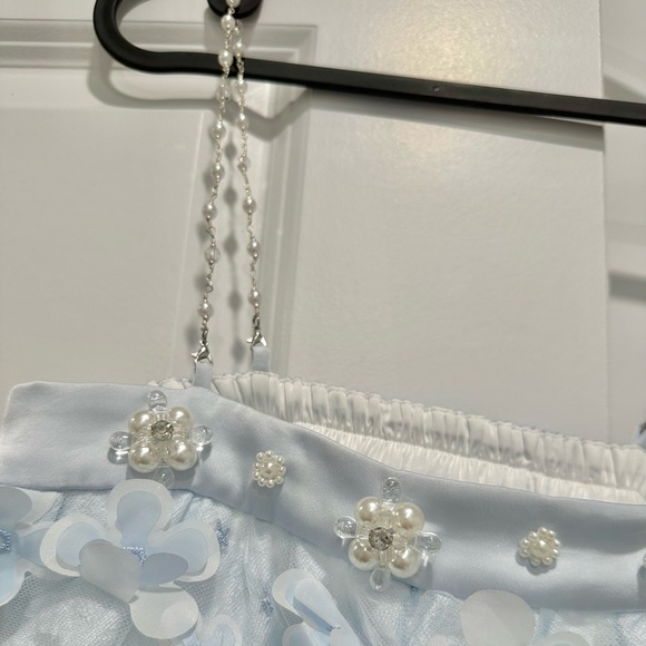 Light Blue Floral Layered Dress with Delicate Spaghetti Straps - Picture 8 of 11